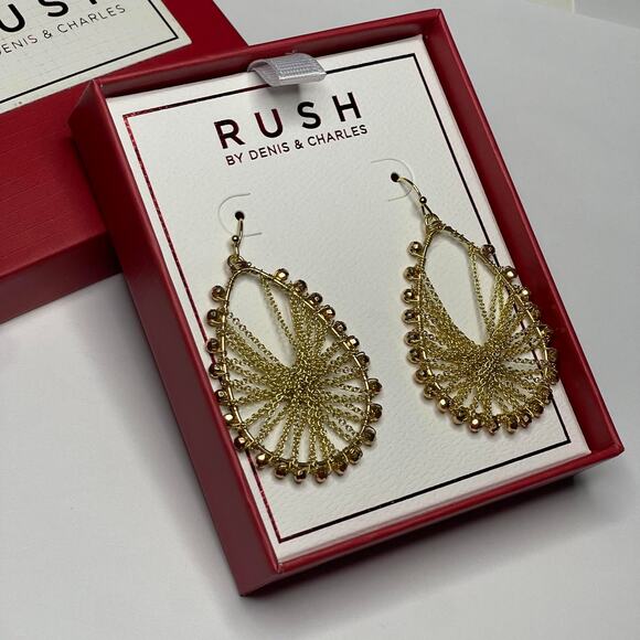 Denis & Charles RUSH earrings gold tone pierced drop dangle costume jewelry - Picture 4 of 11